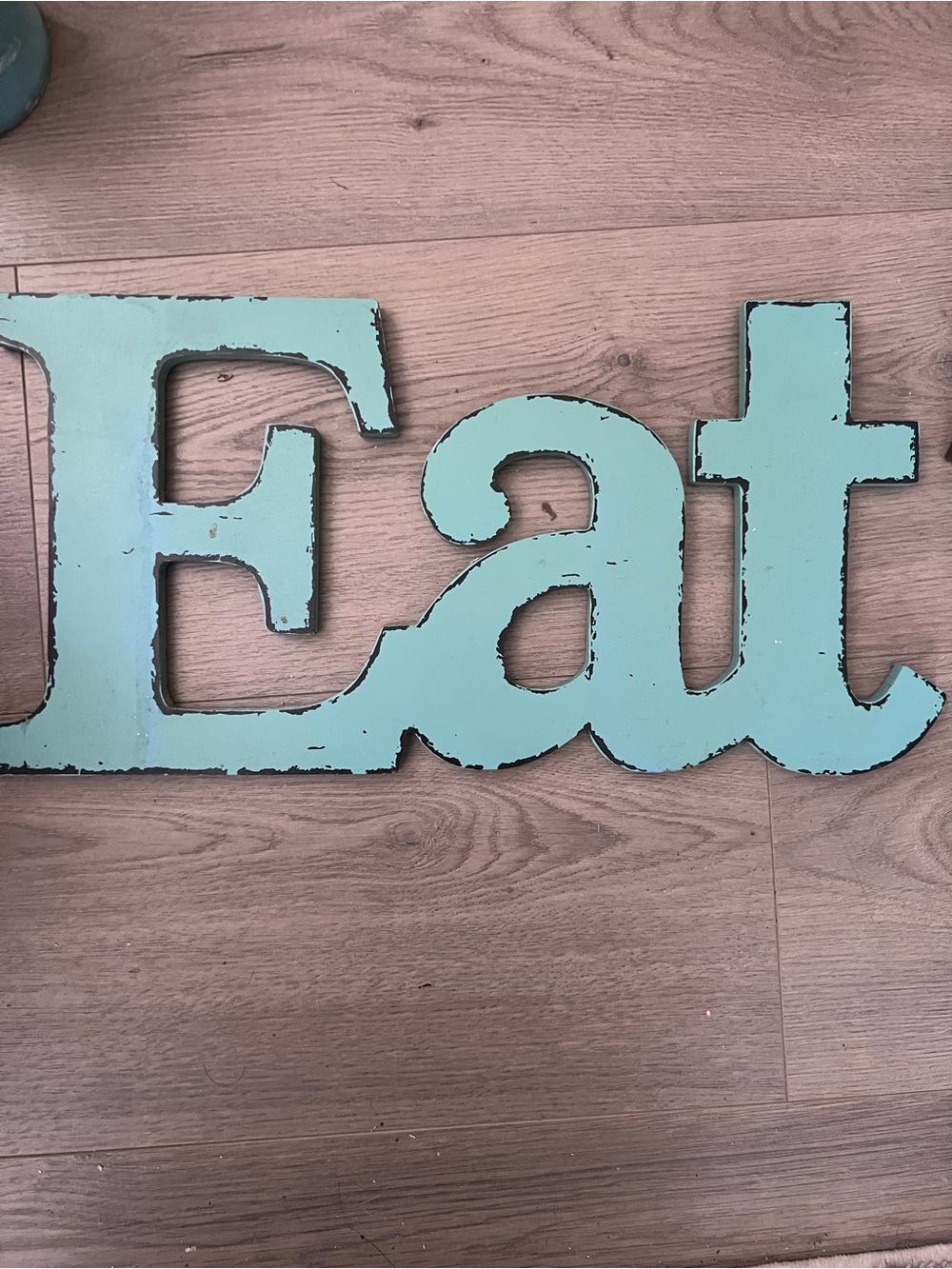 Eat Wall Sign - Mint Blue Decorative Script